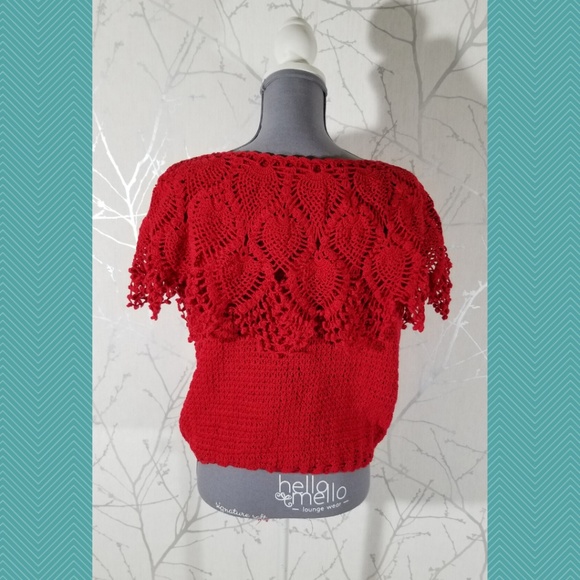 International Apparel Mart Red Crochet Tie Hem Top - Picture 4 of 5